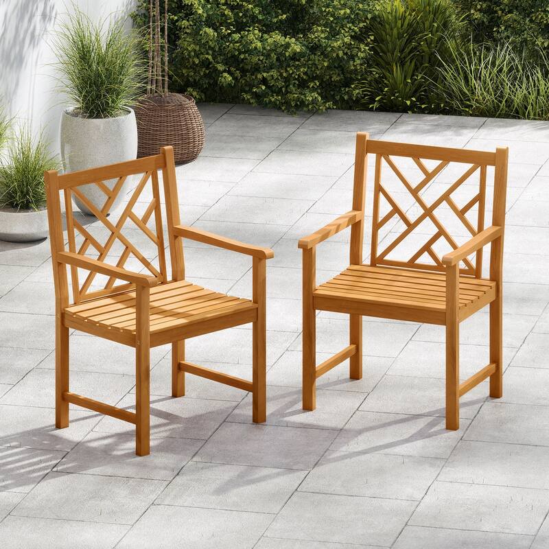 Set of 2 Natural Acacia Wood Patio Dining Chair with Slatted Seats, Ergonomic Back and Durable Frame