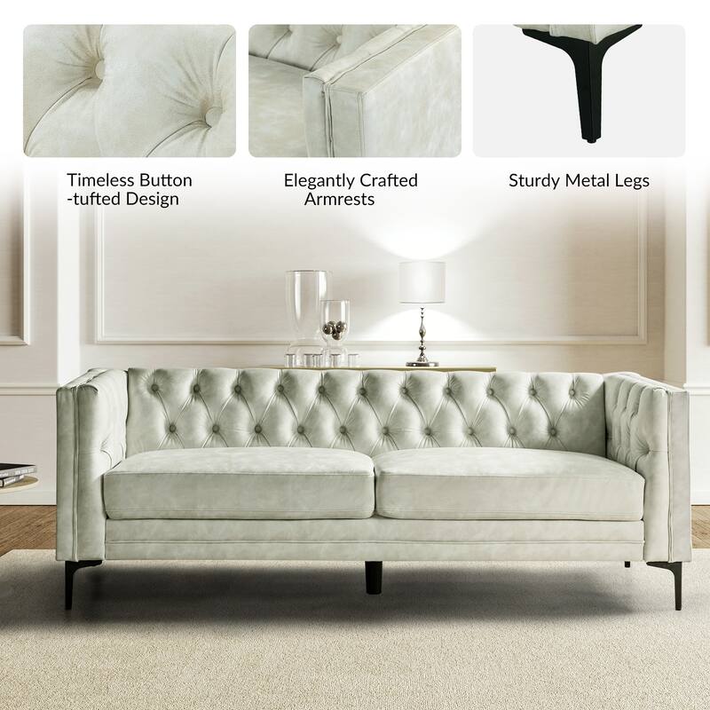 Calymne 84" Classic Square Arms Sofa with Button-Tufted Back by HULALA HOME