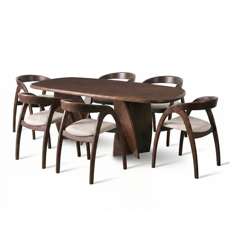 Furniture of America Abigail XIV Mid-Century Modern 7-Piece Walnut Solid Wood Extendable Dining Set with Side Chairs