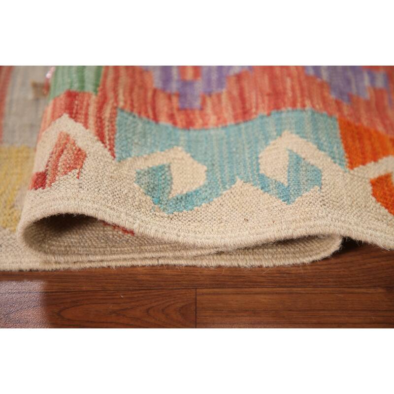 Southwestern Kilim Area Rug Reversible Hand-Woven Wool Carpet - 3'3"x 5'1"