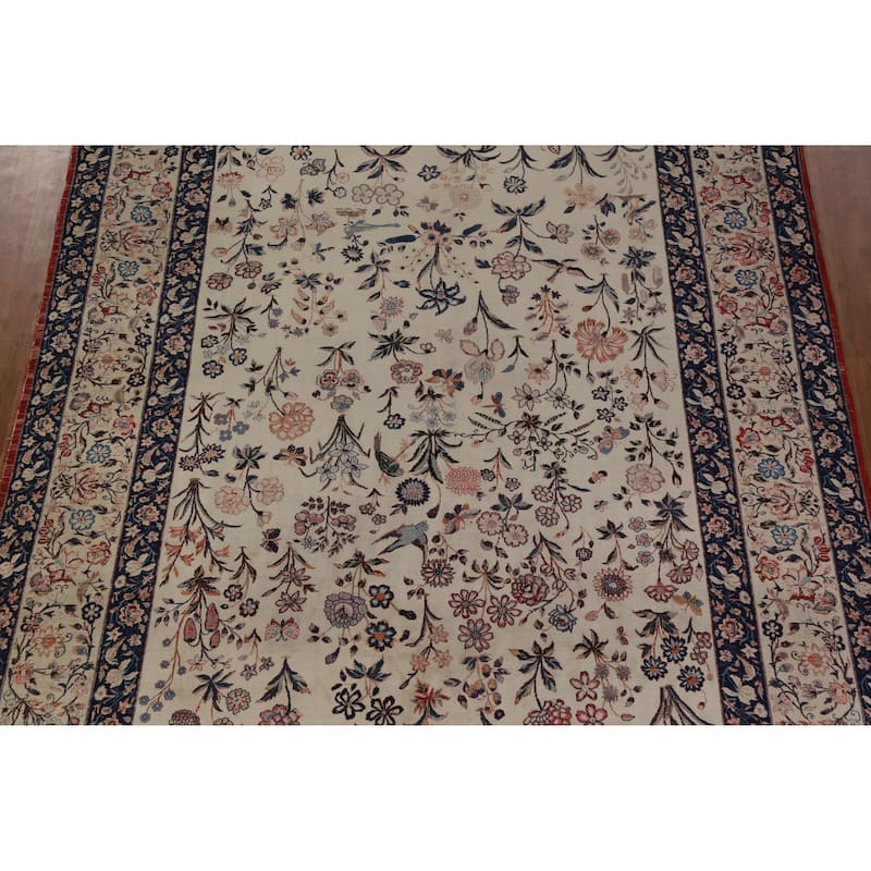 Hand Knotted Oriental 100% Wool Carpet Traditional All-Over Beige & Ivories Isfahan Area Rug - 12' 0'' X 8' 3''