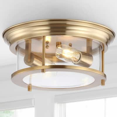 Henry 13.25" Metal/Glass LED Flush Mount, Brass Gold by JONATHAN Y