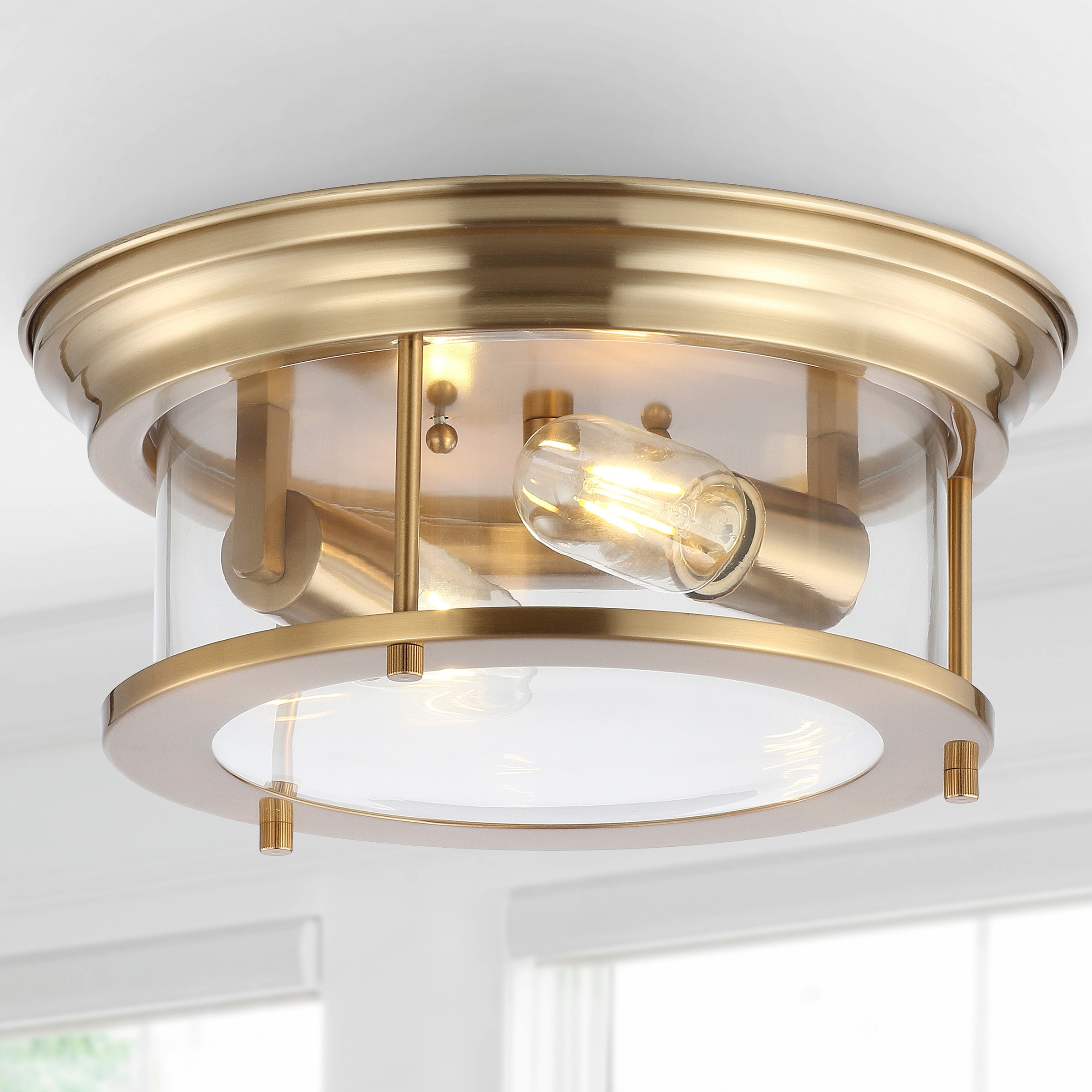 JONATHAN Y Henry 13.25" Metal/Glass LED Flush Mount