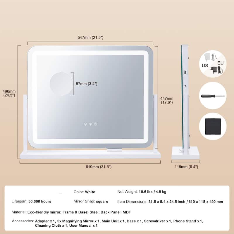 5 x Magnification Color Lighted Makeup Mirror with Charging Outlet and 2 Suction Cups