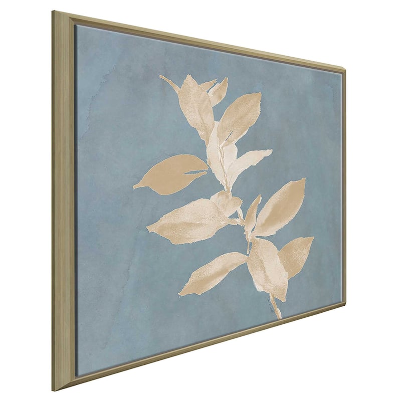 "Tan Leaf on Blue Square I" Print on Floating Canvas