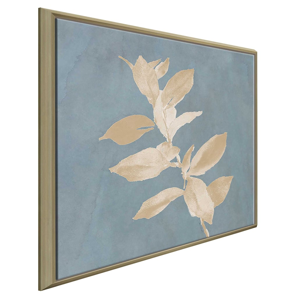 "Tan Leaf on Blue Square I" Print on Floating Canvas