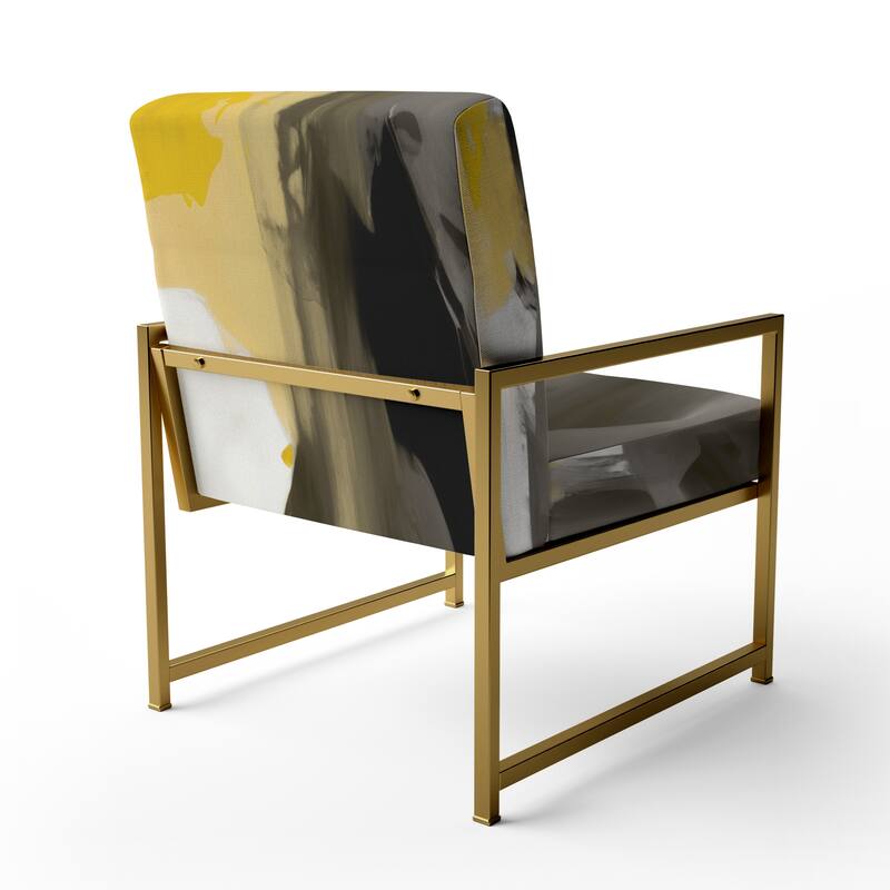 Designart "Mustard Yellow And Vivid Gray II" Upholstered Abstract Accent Chair and Modern & Contemporary Arm Chair