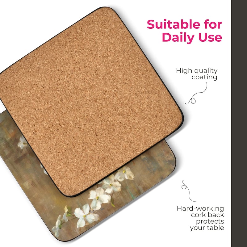 Pimpernel Set of 6 Dogwood in Spring Coasters - 4 Inches Sq.