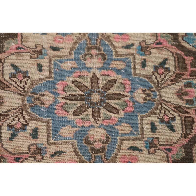 Traditional Pink Mashad Persian Vintage Rug Handmade Wool Carpet - 9'6"x 12'6"