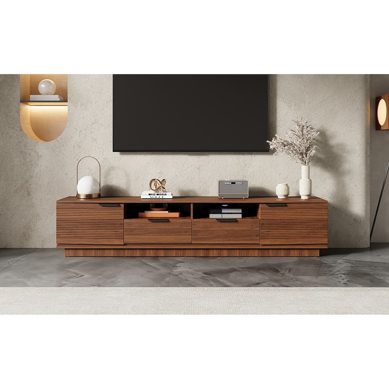 Roomfitters 78 Inch Modern TV Stand for TVs up to 85 Inch, Media Console with Deep Storage Drawer & Soft-Closing Hinges, Walnut