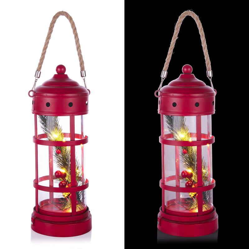 Alpine Corporation Metal and Glass Lantern with Warm White LED Lights