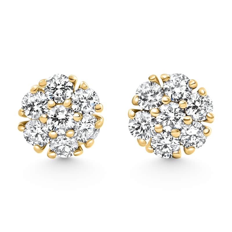 Bliss Diamond 3/4Ct Diamond Cluster 7-Stone Pave Studs Screwback Earrings Gold Lab Grown - Yellow