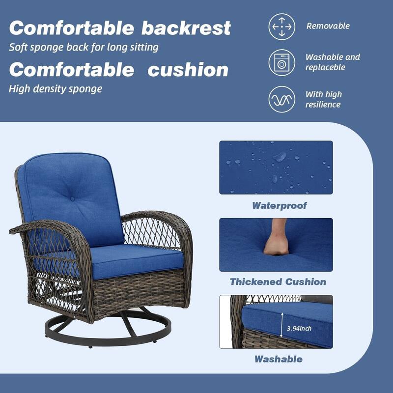 360° Swivel Rocking Patio Chairs Set with Thick Cushions & Tempered Glass Table | Indoor Living Room / Balcony| 3/5-Piece