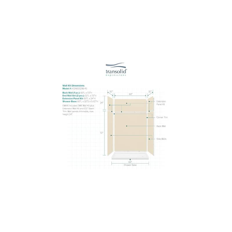 Transolid Expressions 60-in X 32-in X 96-in Glue to Wall Shower Kit - 32" x 60" x 96"