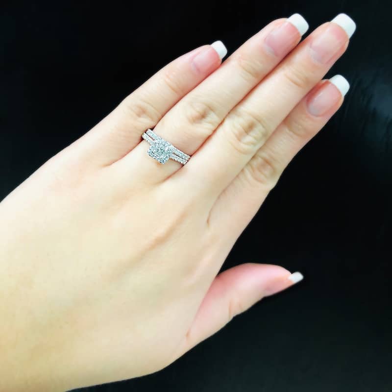 Auriya 14k Gold 1ctw Princess-cut Halo Diamond Engagement Ring Set