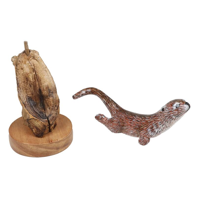 Novica Handmade Swimming Otter Wood Sculpture