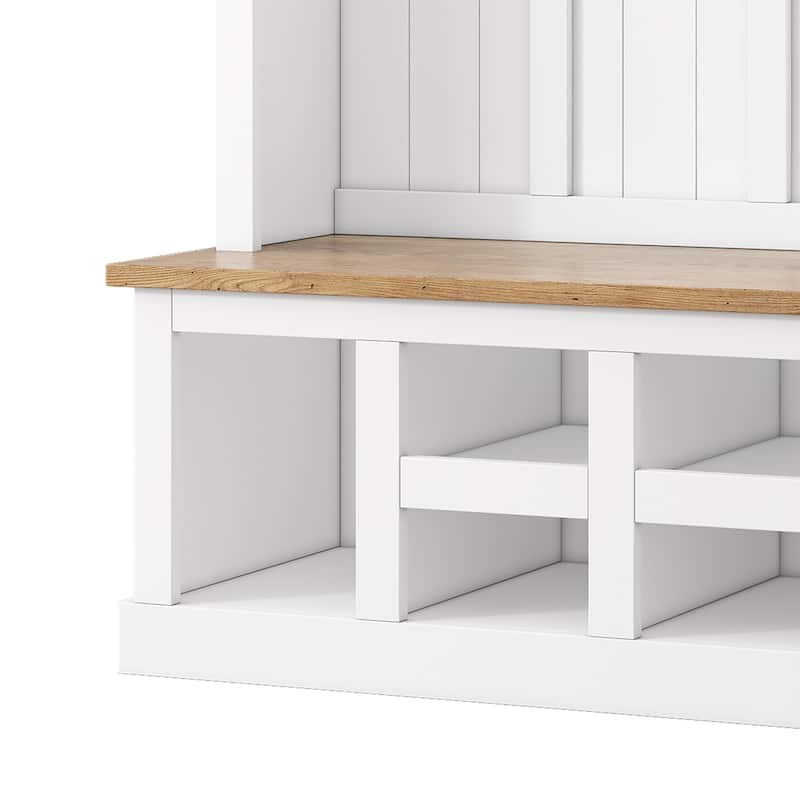 78''H Modern Hall Tree with Wide Storage Seating Bench,Entryway Shoe Cabinet with 13 Compartments,Elegant Coat Rack with 6 Hooks