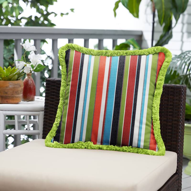 Sunbrella Carousel Confetti and Amande Fringe Indoor/ Outdoor Pillow - 18 in x 18 in