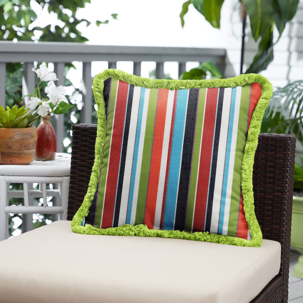 Sunbrella Carousel Confetti and Amande Fringe Indoor/ Outdoor Pillow - 18 in x 18 in