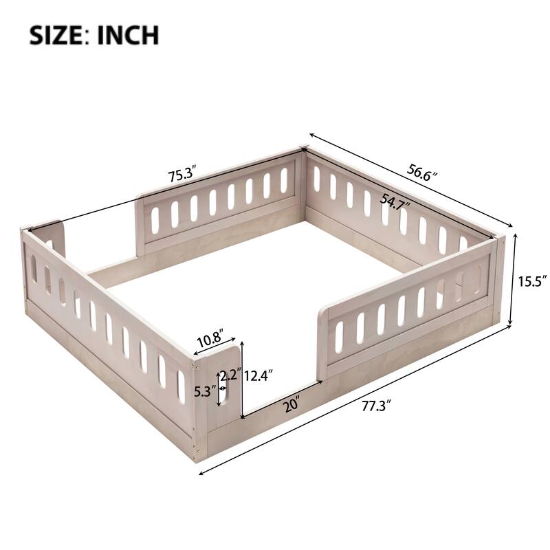 Roomfitters Full Size Wood Platform Bed with Semi-Enclosed Guardrail, Low Profile