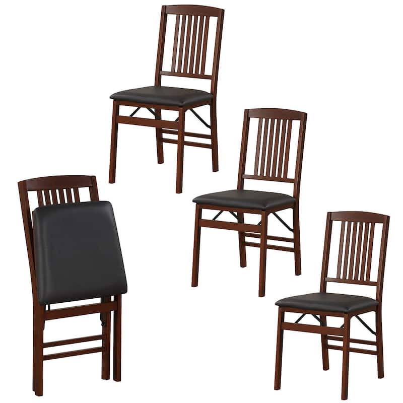 Gymax Folding Dining Chairs Set of 4 /Padded Seat Rubber Wood Frame - Brown & Black - Set of 2