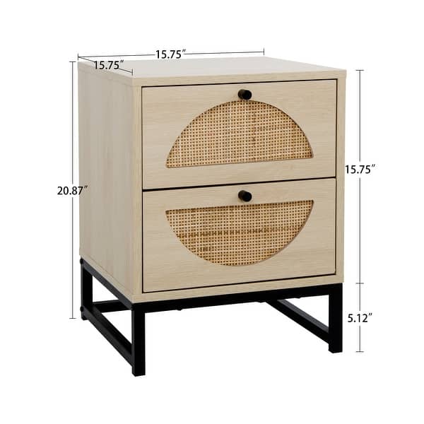 Natural rattan storage drawer bedside table with two drawers - Bed Bath ...