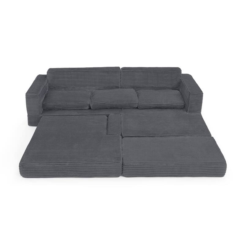 112.6" L-Shaped Modular Sectional Left sofa seat with Queen Sleeper Function, Corduroy Upholstery and No Assembly Required