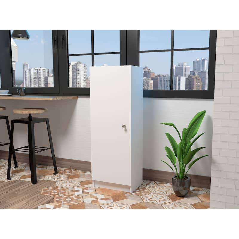 Single Door Pantry Storage Cabinet with Four Interior Shelves - White