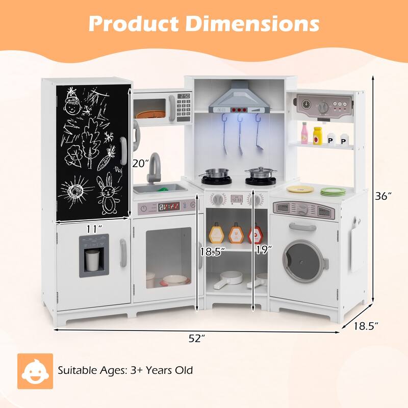 Gymax Corner Kids Play Kitchen Wooden Pretend Toy Kitchen w/ Realistic