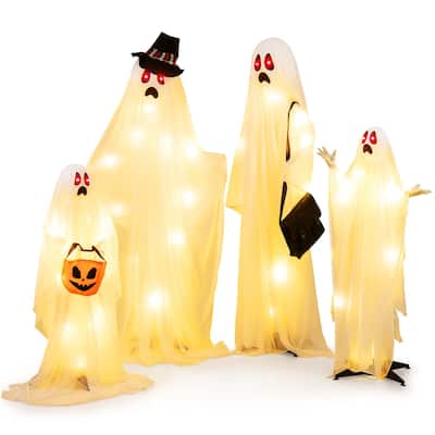 Costway 4 PCS Halloween Light up White Cloth Ghosts Life-size Standing - See Details