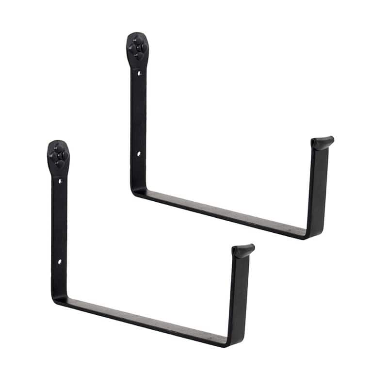 Achla Designs Black Wrought Iron Wall Mounted Flower Box Brackets (Set of 2), Powder Coated Finish, Home Garden Accessory