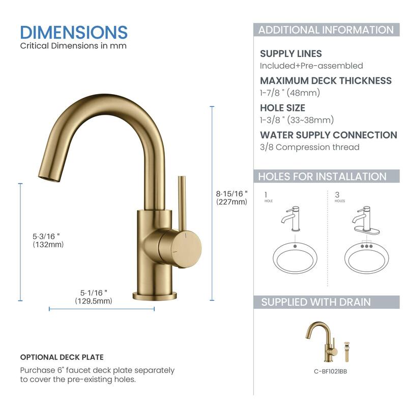 Circular Single Handle High-Arc Bathroom Sink Faucet with Pop Up Drain