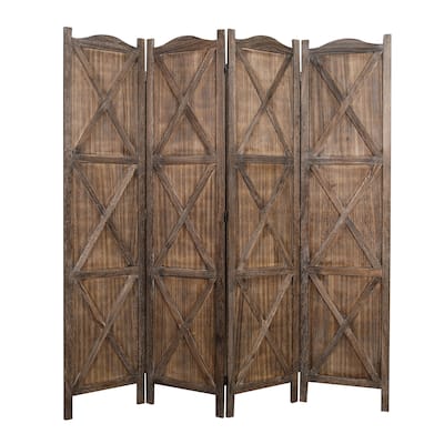 Proman Products Rancho Barn 4 Panel Room Divider , Folding Screen, Privacy Screen, Paulownia Wood, Rustic Brown