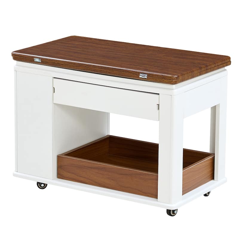 27.6" Modern Multi-Function Coffee Table/Side Table with Foldable Top & Casters, Multi-tier storage
