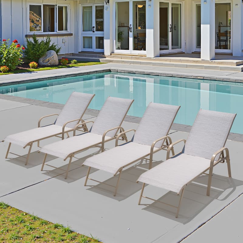 Pellebant 2/4PCS Outdoor Lounge Chair Aluminum with Adjustable Backrest