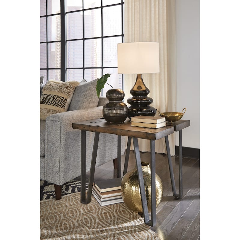 Magnussen Home Dartmouth Sawmill and Galvanized Steel Rectangular End Table - 26''W x 28''D x 24''H - Wood and Metal