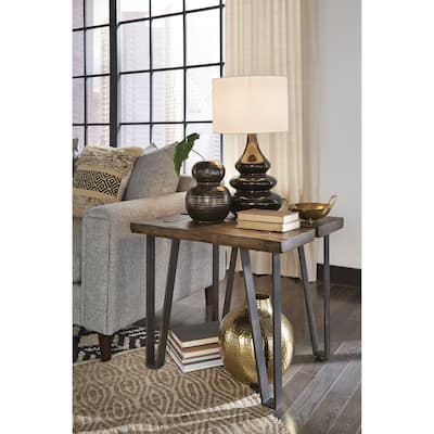 Magnussen Home Dartmouth Sawmill and Galvanized Steel Rectangular End Table - 26''W x 28''D x 24''H
