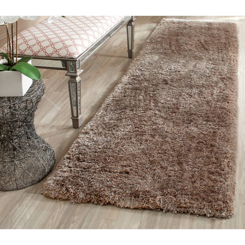 SAFAVIEH Handmade South Kaelyn Deborah Shag Solid Polyester Rug - 2'3" x 8' Runner - Silver