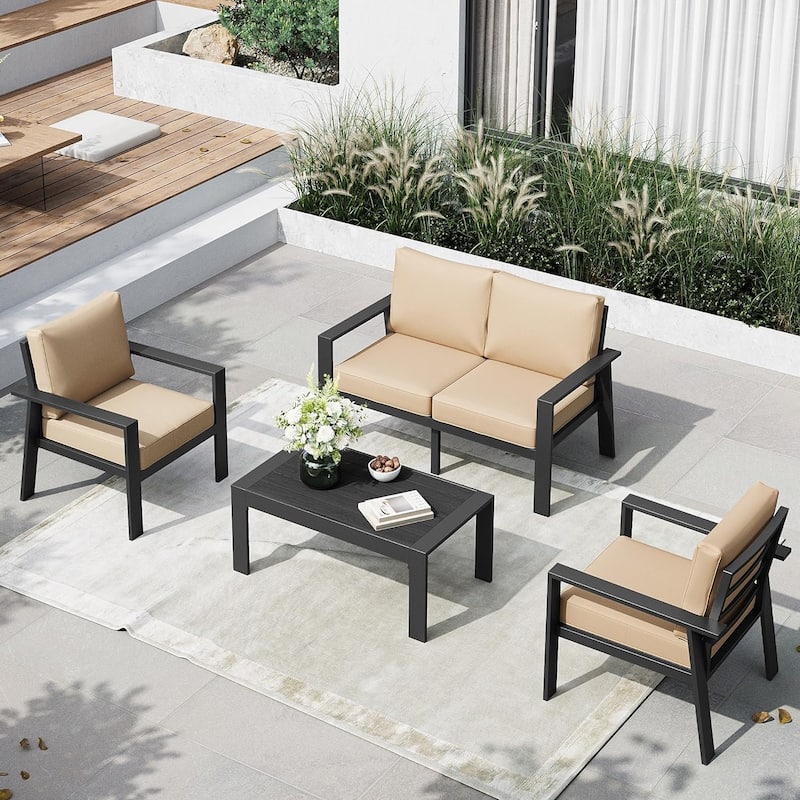 4 Pieces Patio Furniture Set Outdoor Aluminum Furniture Set - 2xArmchair+Loveseat+Table