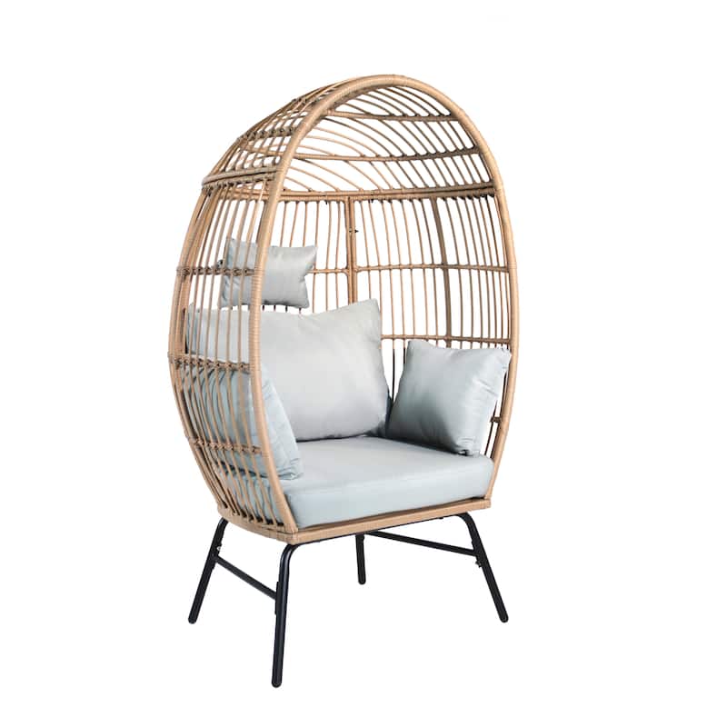 Egg Chair Basket Chair with Ottoman and Cushion Outdoor Lounge Chaise