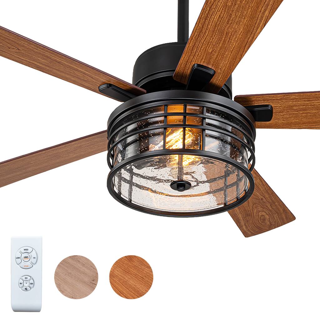 52 inch Industrial Ceiling Fan with Caged Light and Remote