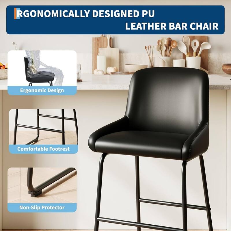 Counter Height PU Leather Bar Stools Set of 4 for Kitchen Island, Counter