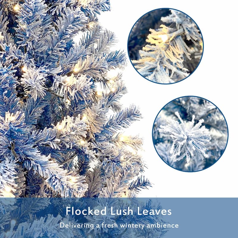 6FT Pre-Lit Snow-Flocked Christmas Tree with 750 Branch Tips