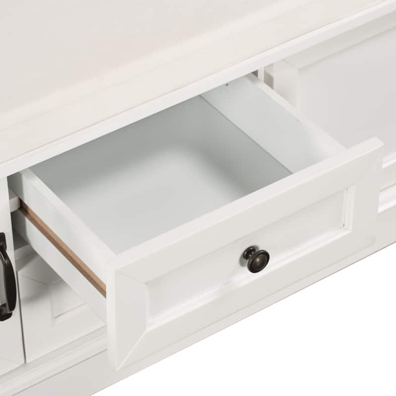 Storage Bench with 2 Drawers and 2 Cabinets, Shoe Bench with Removable Cushion for Living Room