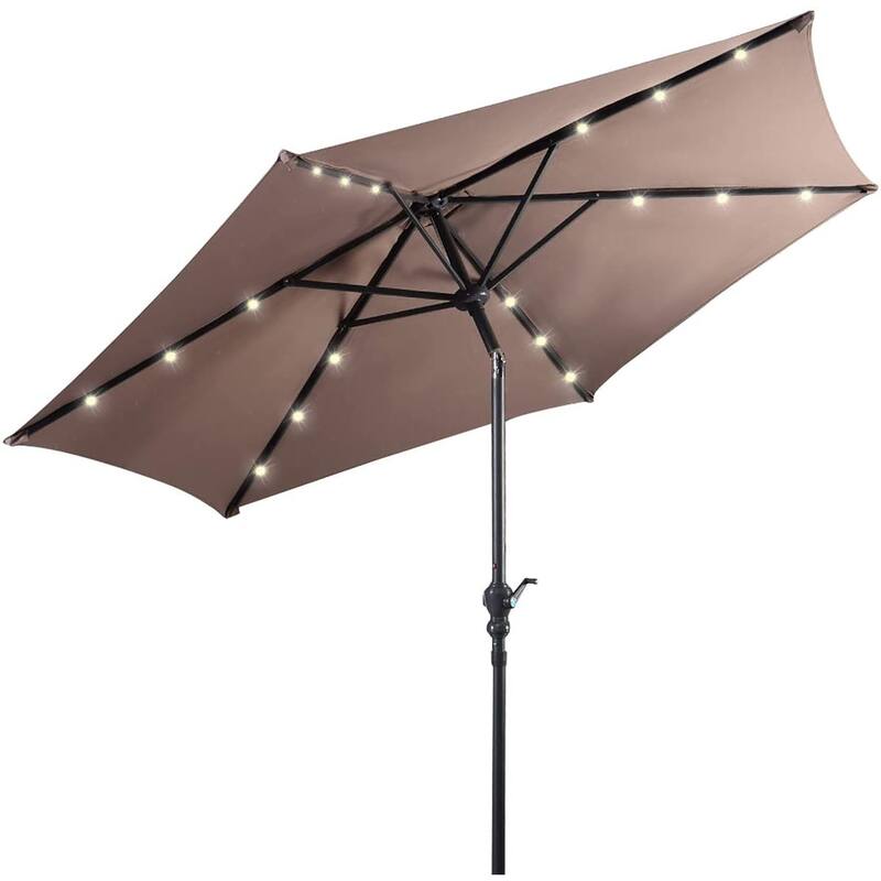 Costway 9ft Market Patio Umbrella w/Solar Lights & 40 LBS Steel