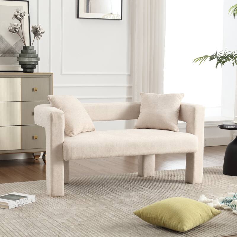 Roomfitters Chenille Loveseat Sofa, Upholstered 2-Seater Accent Couch for Living Room, Bedroom or Lounge Area - Beige