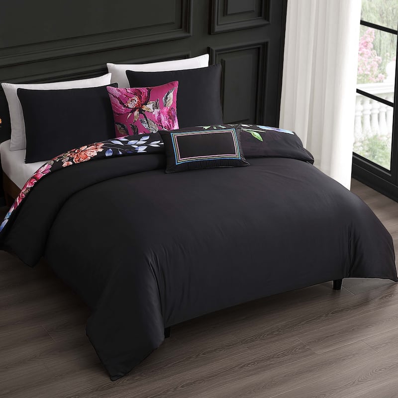 Bebejan Black Night Poppies 100% Cotton Sateen 5 Piece Reversible Comforter Set