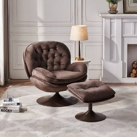 Swivel Leisure Chair Velvet Lounge Chair with Ottoman