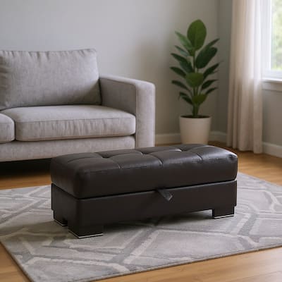 HomeRoots 50" Black and Brown Faux Leather Storage Ottoman