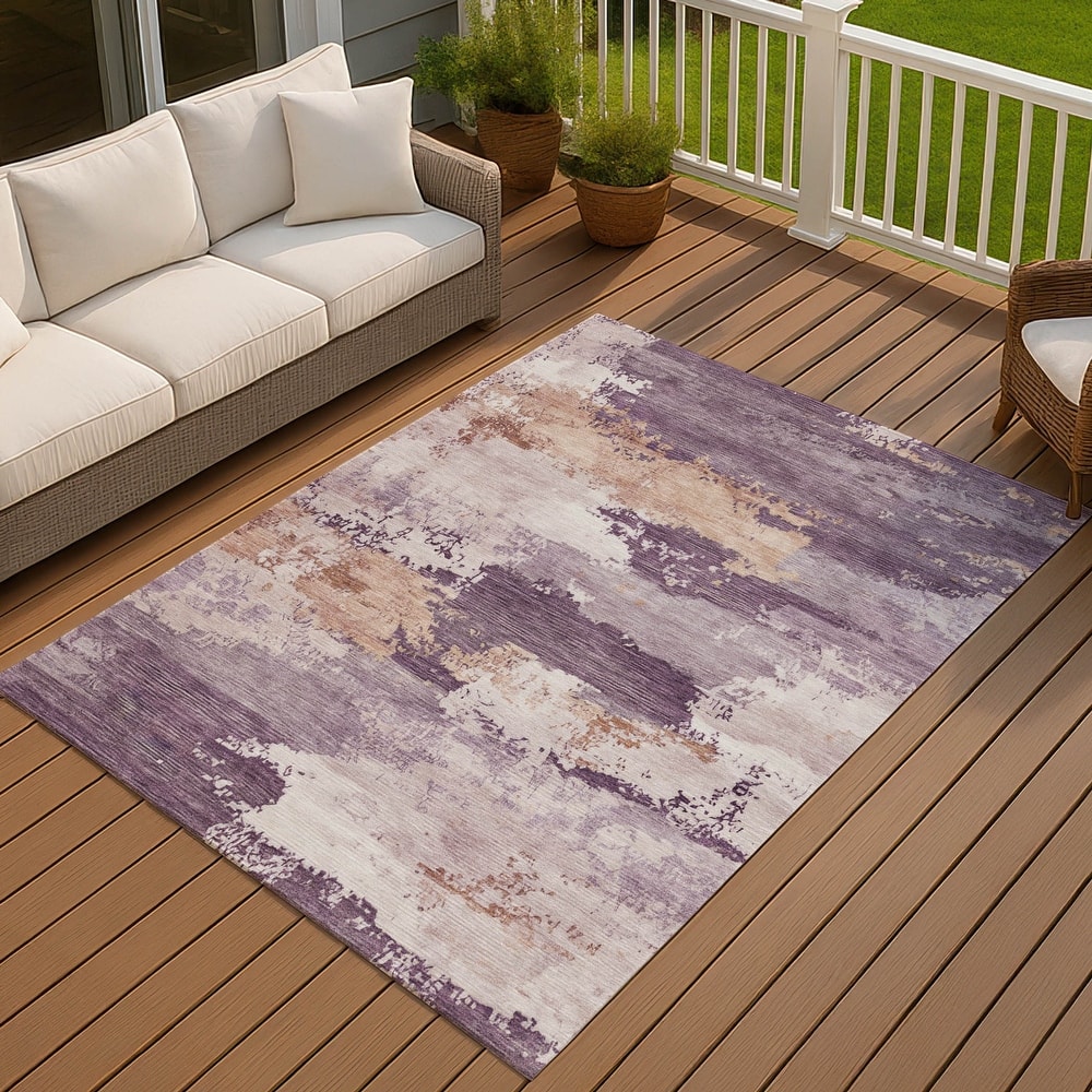 Machine Washable Indoor/ Outdoor Modern Layers Chantille Rug